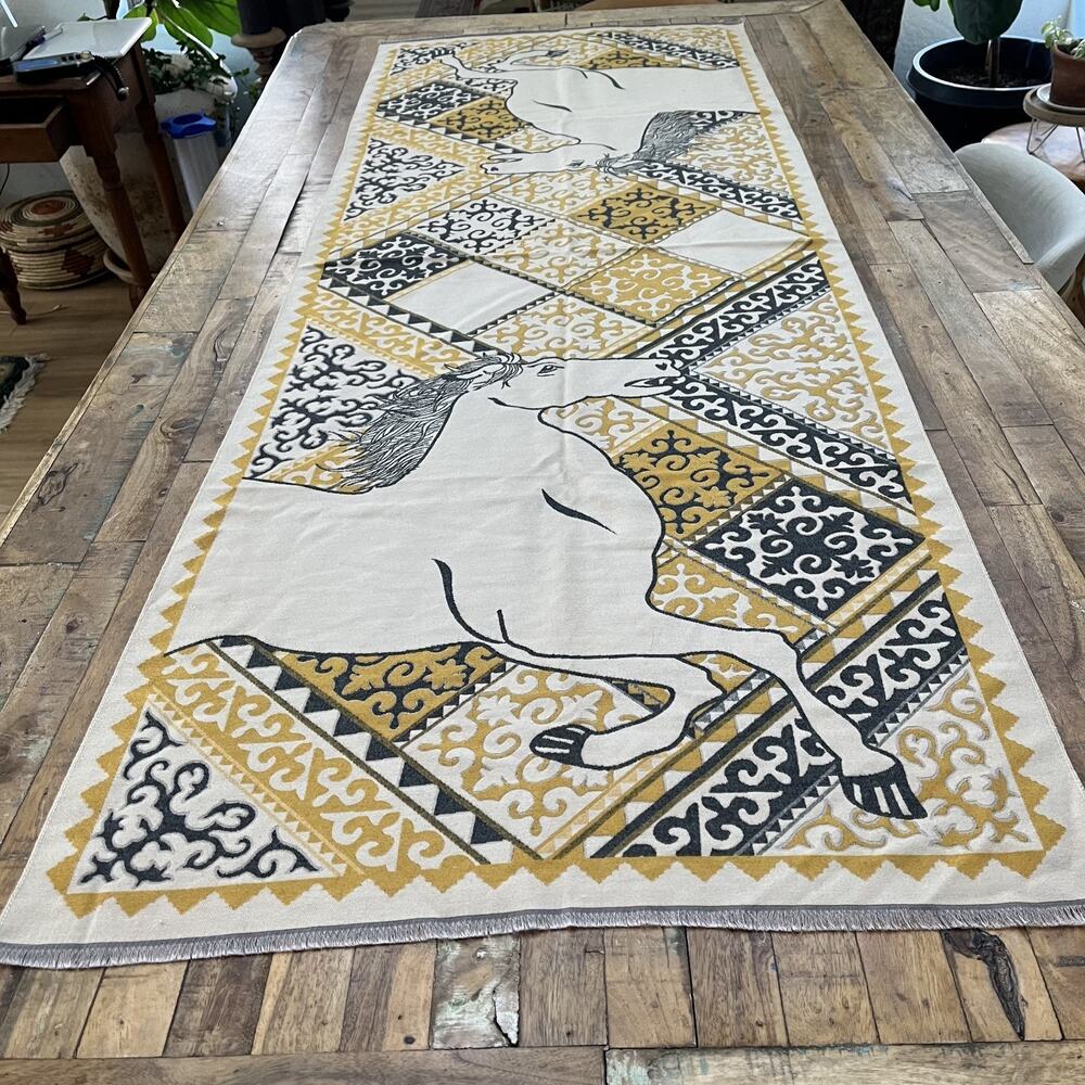 Scarf Yellow 73x26.5" Large Shawl Reversible Horse Geometric